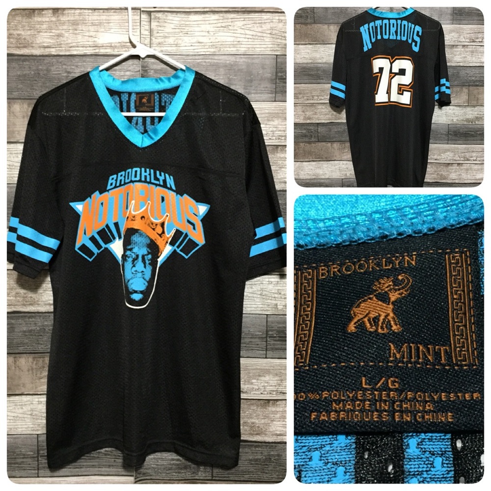 Brooklyn Mint Notorious Big Jersey Men’s L Blue Black V Neck New York Knicks
